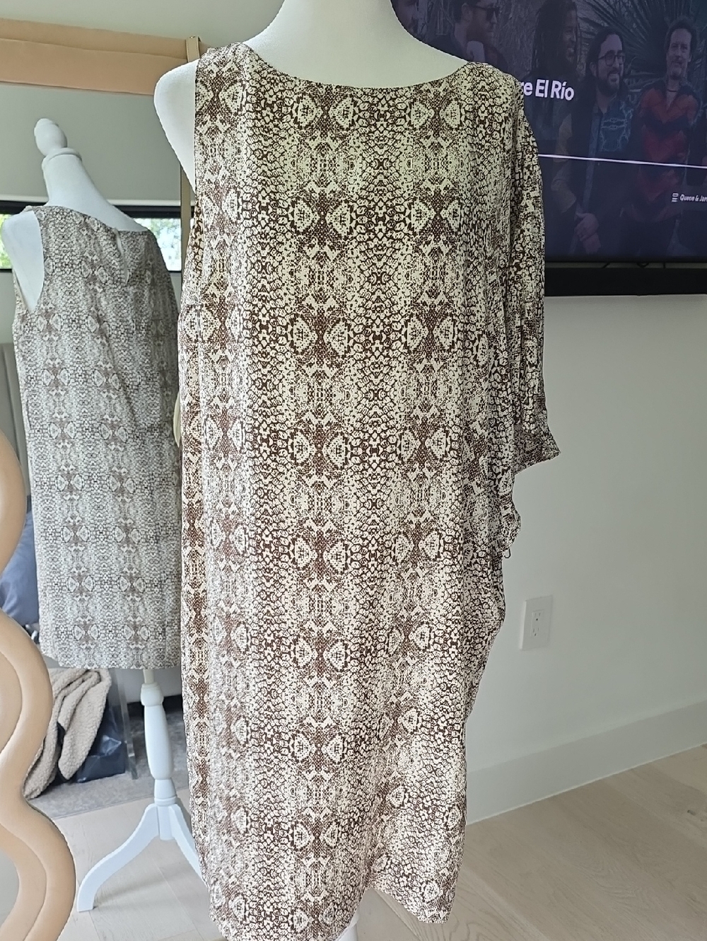 Michael Kors Neutral Brown Patterned Shift Dress